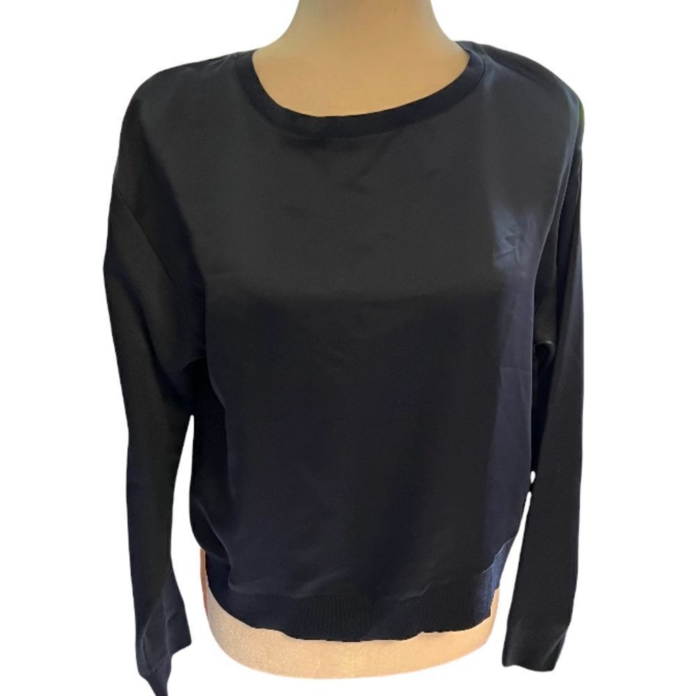 Trouvé navy blue silk satin crew neck blouse